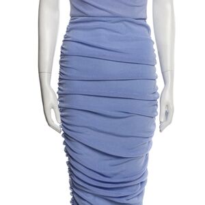 Michael Costello x Revolve Blue Ruched Midi Bodycon Dress M